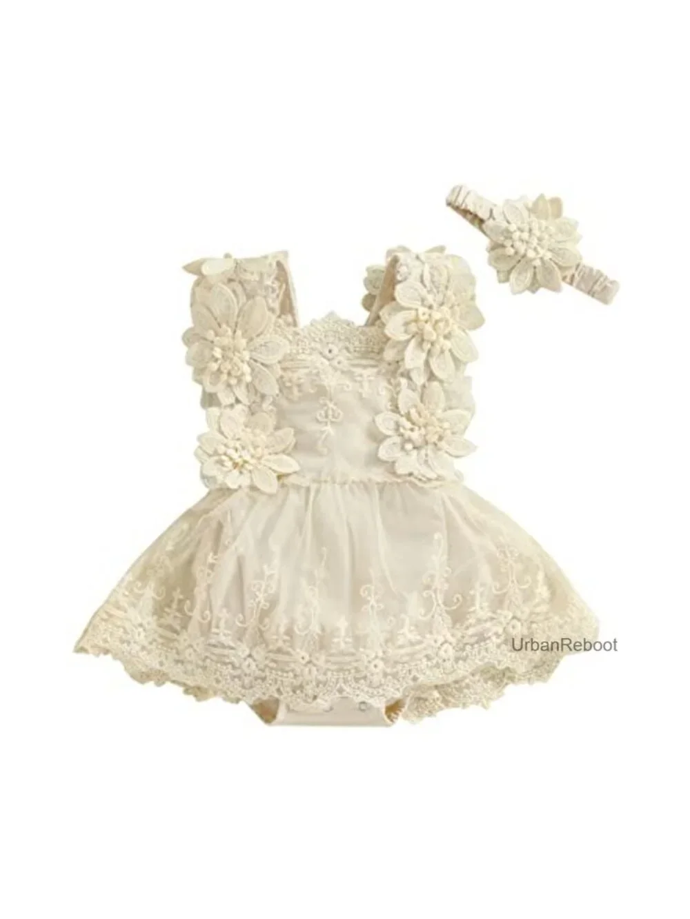 Floral Boho Lace Baby Girl Romper Bodysuit Sleeveless Cotton Linen